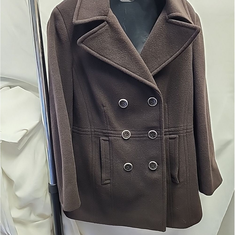 Calvin Klein Double Breasted Pea Coat Wool Blend Sz8 in BROW COLOR OF THE SEASON